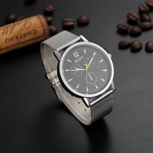 2021 New Top Luxury Brand SOXY Watches Men Good Quality Fashion Stainless Steel Mesh White Dial Wristwatch Yellow Unique Second