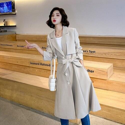 Autumn Windbreaker Womens Long Small 2021 New Korean Loose Spring and Autumn Over Knee Casual Coat