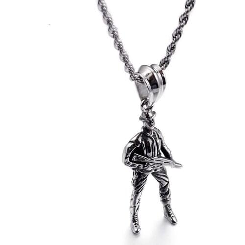 Titanium steel soldiers necklace Europe and the United States exaggerated pendant foreign trade men 's stainless steel