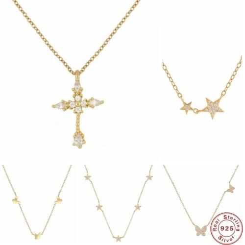 Aide 925 Sterling Silver Butterfly Star Cross Pendant Necklaces For Women Multilayer Chain Necklace Ladies Birthday Gift Jewerly