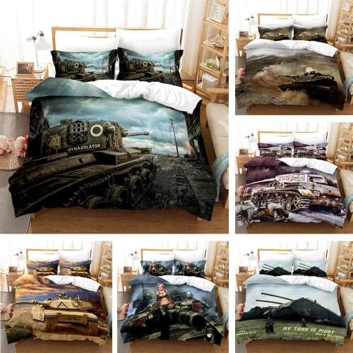 Tank Panzer Printed Quilt/Duvet/Comforter cover Adult Bedroom 3pcs Polyester Fiber Christmas Gift