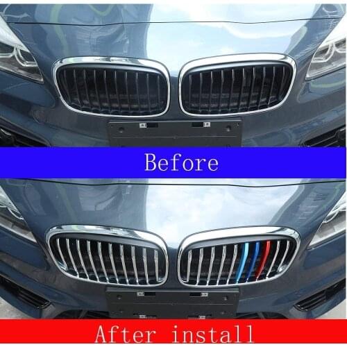 ABS Plastic Front Grill Strips Trim For BMW 2 Series 218i Sport Model F45 F46 2015-2017 Polished Shiny Silver