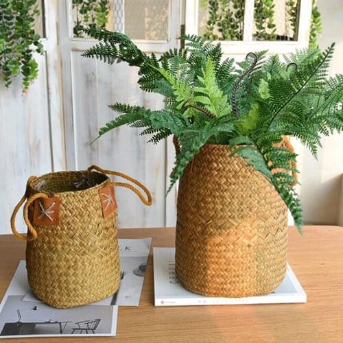 Straw Woven Home Decor Hand-woven Multifunction Hand-Woven For Garden Fruit Baskets Collapsible Flower Pots