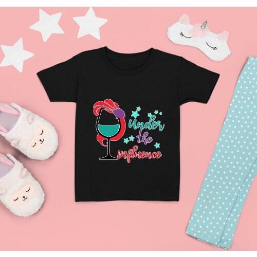 Under The Influence Letters Kids Pattern Disney Fashion Clothes Outdoor Summer New Black White T-shirts Wine Glass Princess Cute