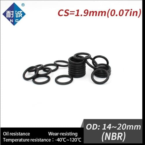 300PCS/lot Rubber Black NBR CS1.9mm OD14/15/16/17/18/19/20mm O Ring Gasket Oil resistant waterproof Nitrile rubber