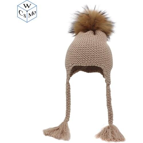 New Pompom Beanies For Children Caps Beanie Warm Winter Cap Kids Knitted Protect Ears Hats Multicolor Pom pom Hats For Boy&Girl