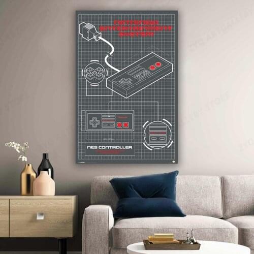 Entertainment System Controller Diagram Video Game Gaming Cool Wall Decor Art Print Poster Canvas Painting