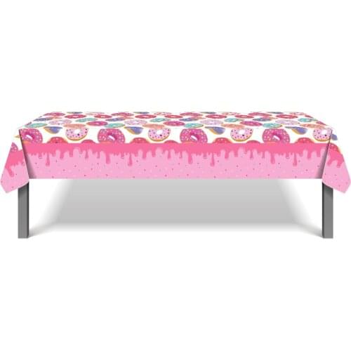 130*220cm Sweet Donuts Grow Up Theme Tablecloth Girl Candy Baby Shower Birthday Party Disposable PE Party Tablecover