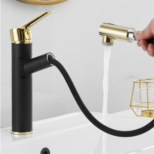 Tuqiu Pull Out Bathroom Faucet Basin Sink Faucet Hot Cold Water Mixer Tap Black Faucets Crane with Spray Tall Bathroom Faucet