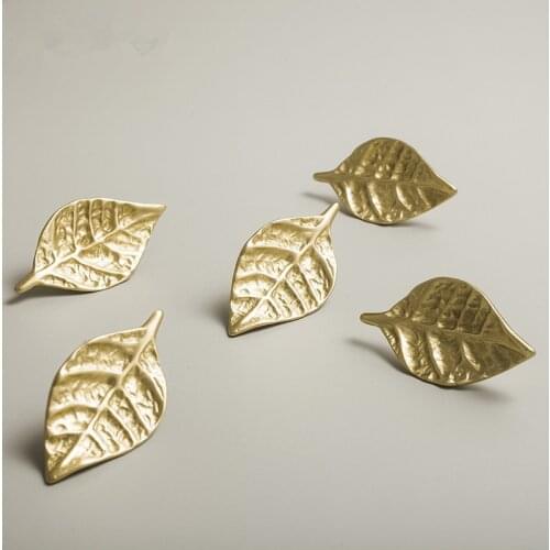 Solid Brass Kinds of Leaf Shape Handle Kitchen Cupboard Cabinet Door Knob Drawer Pulls Decor Furniture Handles Hardware Handles