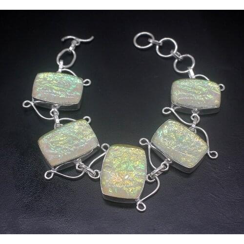 Wonderful New Arrival Yellow Dichroic Glass Silver Color Charms Links Bracelets For Women 8.25 Inch HD729