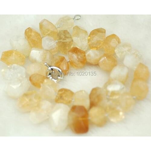Yellow citrine faceted baroque necklace 17.5" nature beads big size fashion FPPJ 15*20mm