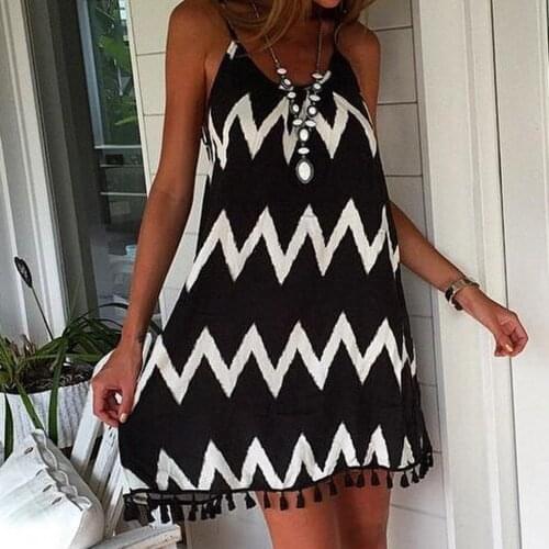 2021 Summer Women Backless Mini Dress Sexy Beach V-neck Black White Striped Sleeveless Spaghetti Strap Dress Vestidos