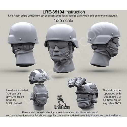 Live Resin LRE-35194 1/35 Uncovered Mich Helmet