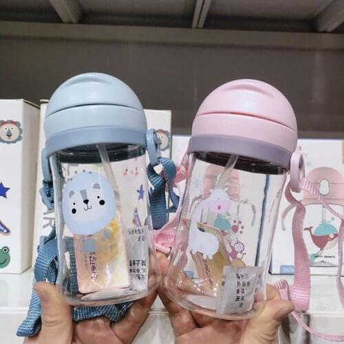 1Pcs 250ML Straw Baby Feeding Cup for Kids Training Outdoor Travel Portable Drinking Bottle Cartoon Pattern with Handle Bottle