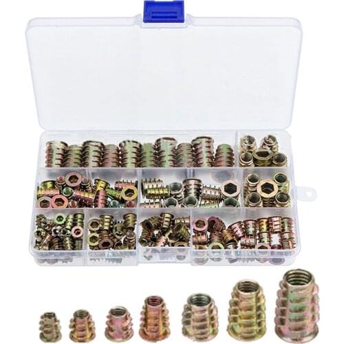 130pcs M4-M10 Color-plated Zinc Furniture Embedded Nuts Hexagonal Head High Quality Furniture Screw Inserts Bolt Fasteners