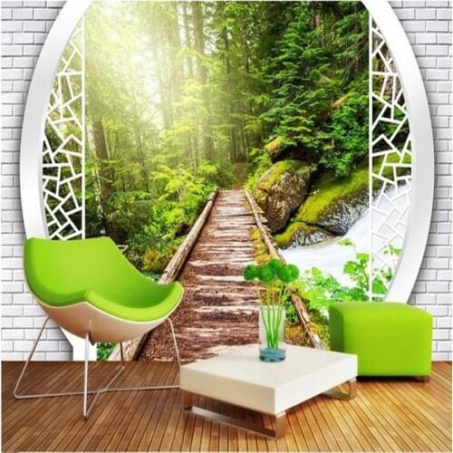 Beibehang 3d wallpaper bedroom sofa mural wallpaper living room TV background wall paper forest bridge photo wallpaper
