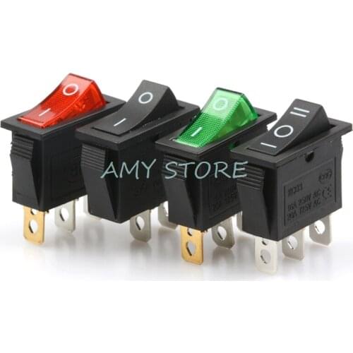 5Pcs On-Off 3Pins 2Positions DPST Rocker Switches15A/20A 250V/125VAC with Lamp Light RED GREEN YELLOW BLUE