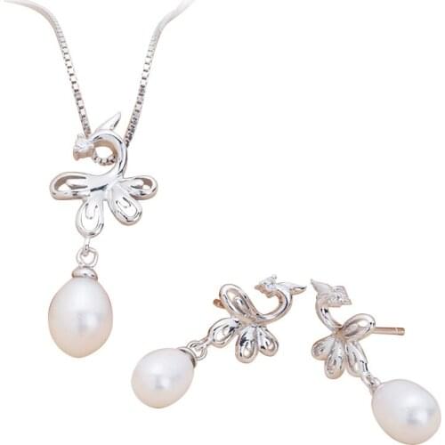 MADALENA SARARA Flower Style AAAA Cubic Zirconia AAA 8mm Freshwater Pearl S925 Plated pendant chain Necklace Jewelry Set
