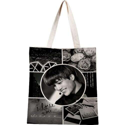 Ladies Handbags KPOP EXO Kai Canvas Tote Bag Cotton Cloth Shoulder Shopper Bags for Women Eco Foldable Reusable Shopping Bags