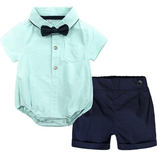 New Born Bodysuit Baby Boys Summer Sets Bowtie Clothes Infant Shirts Short Pants Suits Tuxedo Cotton Kids 2 pieces Outfits
