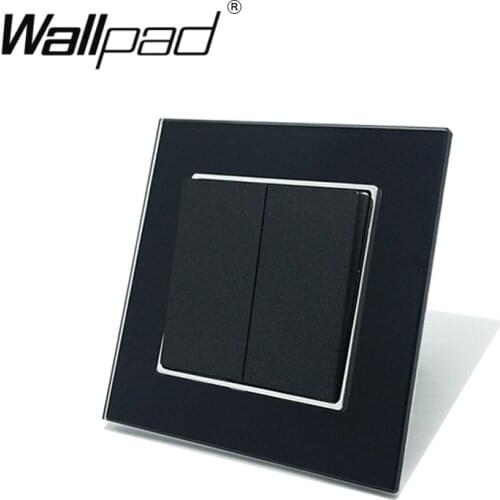 EU 2 Gang 2 Way Switch with Clips Wallpad 110-250V Black Glass Push Button Rocker Wall Light Switch with Claws