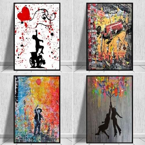 Graffiti Street Balloon Girl Painting Poster Printmaking HD Pictures Printed on Canvas Used for Room Home Decor Wall Art