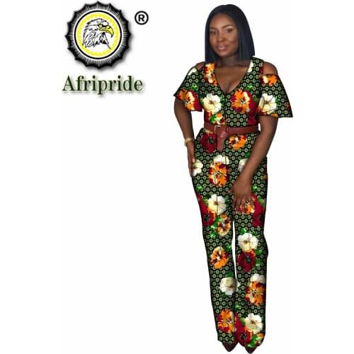 African 2 Piece Set for Women Crop Top and Full Length Pants Outfits Short Sleeve Pure Cotton Wax Print Outfits Sexy S2026034