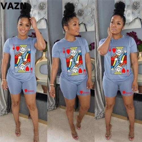 VAZN 2020 New Comfortable Suitable Cartoon Two Piece Set O-neck 2 Piece Set Women Short Sleeve Short Pant Summer Sets
