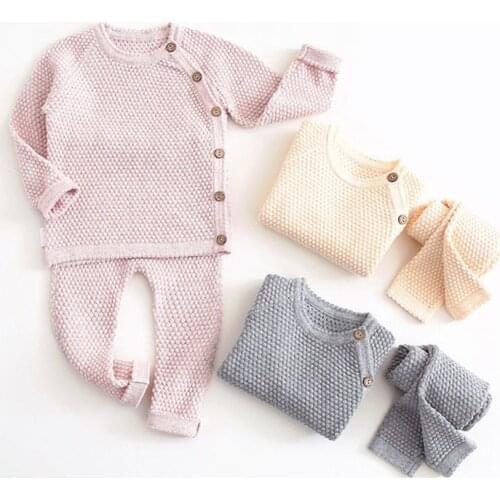 Baby Boy Girl Clothes Sets Spring Autumn Solid Newborn Baby Girl Clothing Long Sleeve with Pants Outfits Casual Baby Pajamas