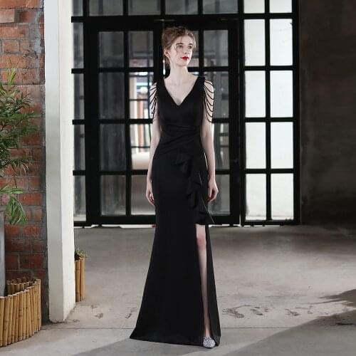 LYABKA Beading Evening Dress Long Dress Women Party Bodycon Maxi Dress Black Mermaid Evening Dresses Robe De Soiree 2022