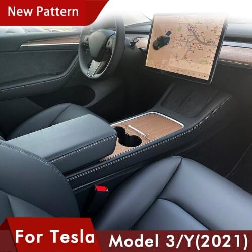 Model Y Car Central Control Panel Protective Wood Grain For Tesla Model 3 2021 Accessories ABS Carbon Fiber Patch Model Three y