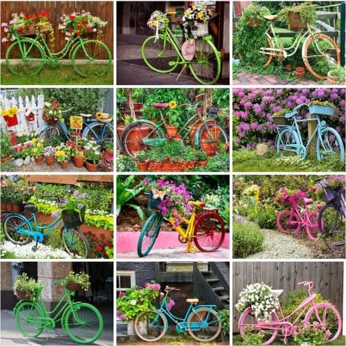 MomoArt Diamond Painting Bicycle Mosaic Kits Spring Cross Stitch Diamond Embroidery Full Square Drill Landscape Handicraft