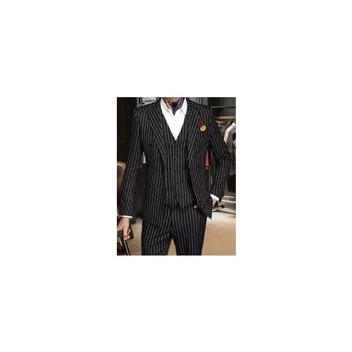 Men Striped Suits Formal Business Tuxedos Double-Breasted Peak Lapel Wedding Dress Prom Dresses Three Pieces(Jacket+Pants+Vest)