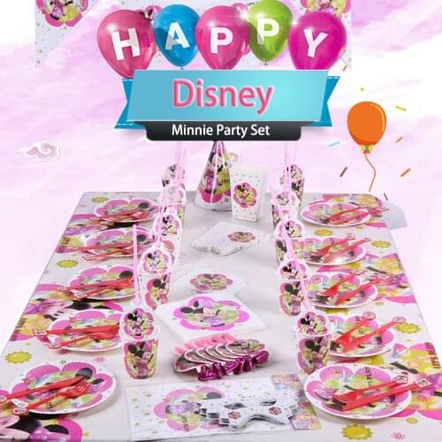 Disney Cartoon Figures Minnie Mickey Childrens Birthday Party Set Disposable Party Tableware Candy Box Tablecloth Gift Bag 2A08