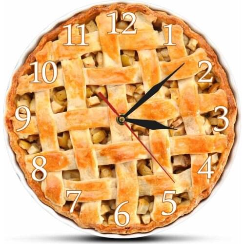 Delicious Homemade Apple Pie Acrylic Printed Wall Clock Sweet Food Desserts Modern Dining Room Decor Art Wall Hanging Watch