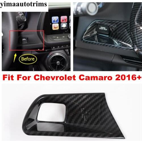 Car Engine Start Stop Push Button Decor Cover Trim ABS Carbon Fiber Look Interior Accessories For Chevrolet Camaro 2016 - 2020