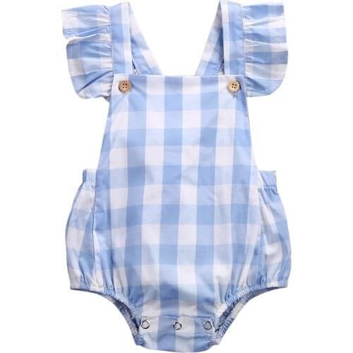 New Fashion Newborn Toddler Infant Baby Girl Clothes Sleeveless Plaid Blue Blackless Romper Jumpsuit Outfit Childrens Clothing