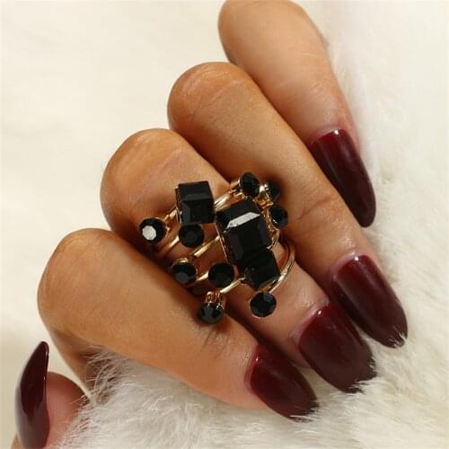 New Black High Quality Resin Rhinestone Adjustable Ring Bohemian Women Men Ancient Knuckle Ring Punk Statement Jewelry Wholesale