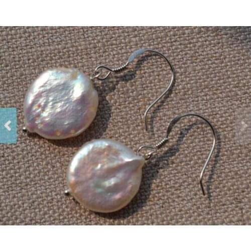 New Favorite Pearl Earrings AA 14mm Peach Color Coin Real Freshwater Pearl Dangle Earring Wedding Jewelry Women Gift