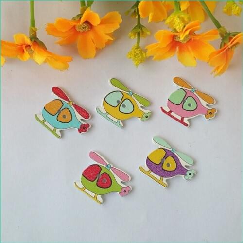 NEW 120PCS Painted wooden button 20*28mm Helicopters wooden buttons Children decorative accessories sewing accessories botones