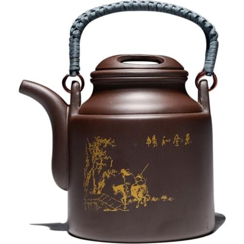 New Chinese Tea Pot Kung Fu Zisha Large Capacity Tea Pot Creative Handle Purple Clay Teapot Kettle Set