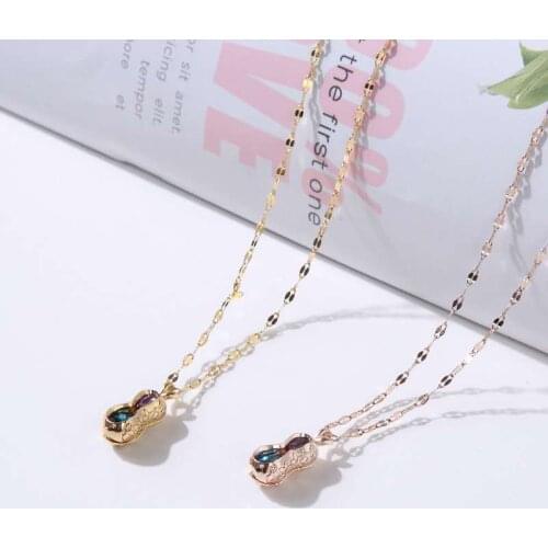 Japanese And Korean Fashion Crystal Peanut Titanium Steel Necklace Women Creativity Christmas Gifts For The New Year