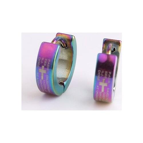 Punk 4mm Colorful Bible Cross 316L Stainless Steel Stud Earrings for women men wholesale
