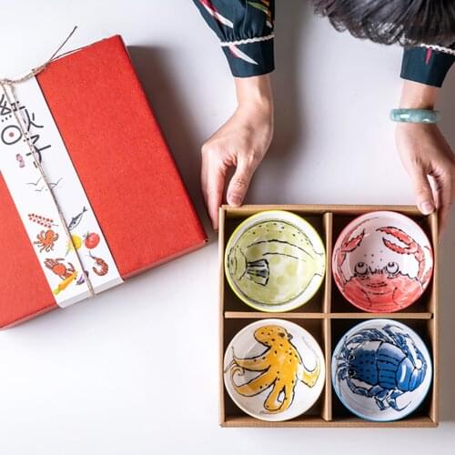 Gift Box Mixing Ceramic Bowls Set of 4 Chip Resistant Dishwasher Microwave Safe Cereal Soup Rice Pasta Salad Oatmeal Tableware