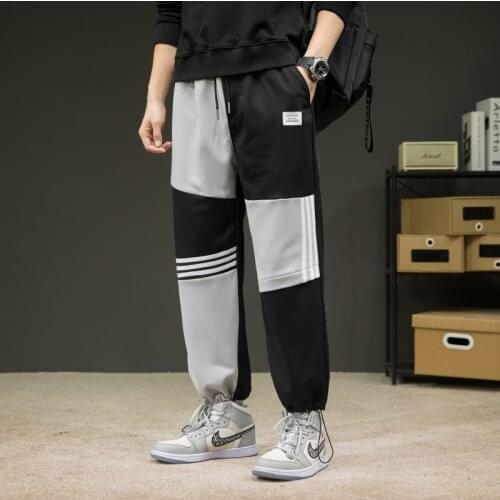 Ruppshch Casual Pants Men Knit Stitching Contrast Color Plus Size Pants Sports Pants Jogging Men