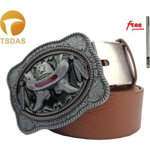 Western Boot Belt Buckle Suit For 4cm Width Belt Silver Fashion Belt Buckle With PU Leather Belt