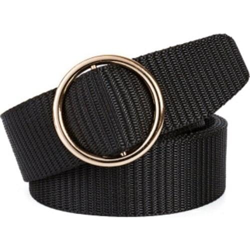 New Women Strape Button Canvas Belt Women Round Buckle Belts Wild Without Pin Metal Buckle Wastband for Female Jean Accessories
