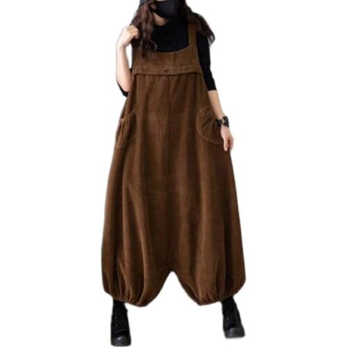 Corduroy Jumpsuit Fashion Oversized Drop Crotch Corduroy Rompers Women Baggy Solid Color Overalls Wide Leg Corduroy Cross-pants
