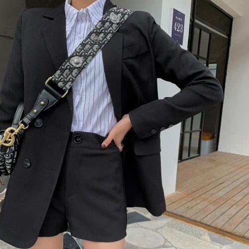2021 Spring Womens Loose Blazer Suit 2 Piece Shorts Sets Long Sleeve Fashion Double Breasted Notched Blazers For Women Formal